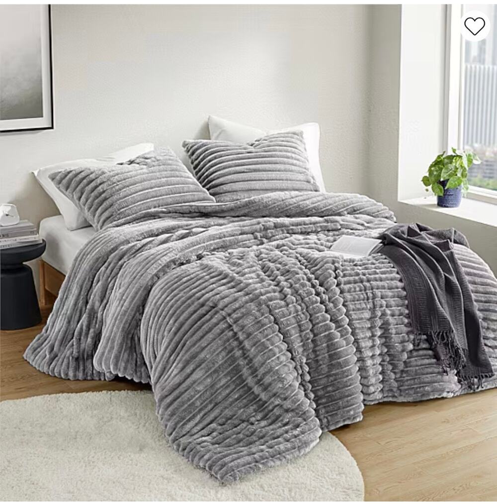 NEW! 510 Design Avril Ribbed Plush Midweight Comforter Set KING-CALKING Gray